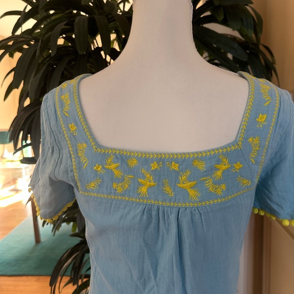 ๐๐Boden Bernadette Embroidered Heron Blue & Yellow Square Neck Dress 2๐๐ - Picture 6 of 10